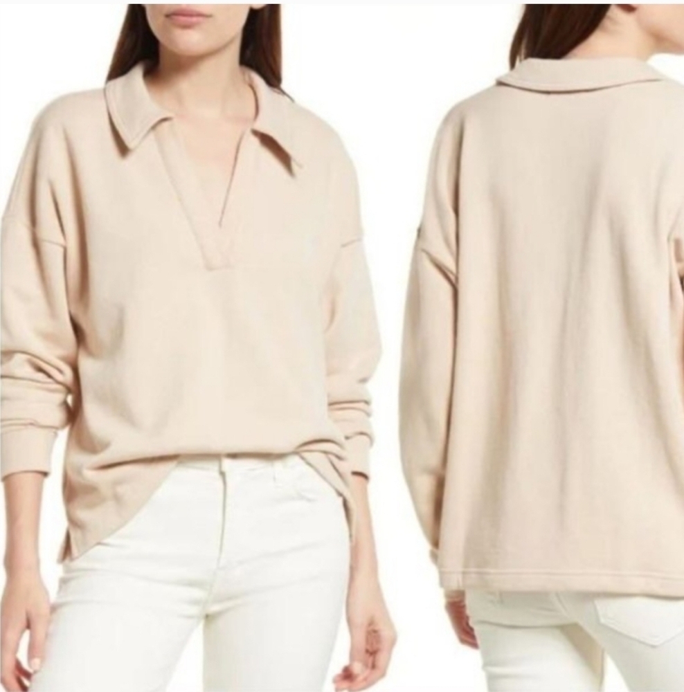 NWT Madewell Beige Collared Pullover Sweatshirt